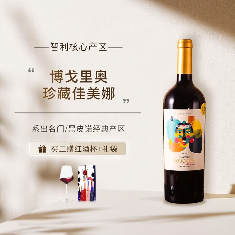 博戈里奥(borgono)智利进口空加瓜谷珍藏黑皮诺佳美娜西拉干红葡萄酒