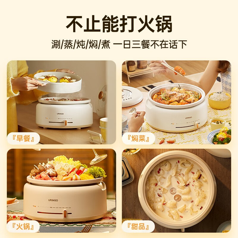 七彩叮当（QICAIDINGDANG）电火锅专用锅电炒锅电煮锅多功锅家用分体式焖锅煎锅 多用途锅大容量大功率涮烤火锅可拆锅电热锅 3L容量 | 分体设计 | 标准款