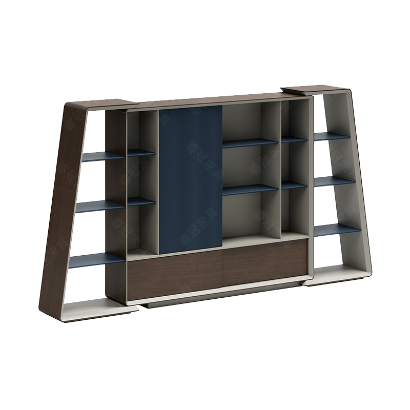 睿冠设计师风格董事长总裁桌老板桌办公桌进口胡桃木皮意式轻奢异形大班台女老板总经理桌 3.8米书柜