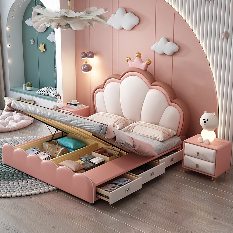 5米轻奢现代简约卧室小皮床美式粉色少女 单床 1个床头柜 冰丝两用