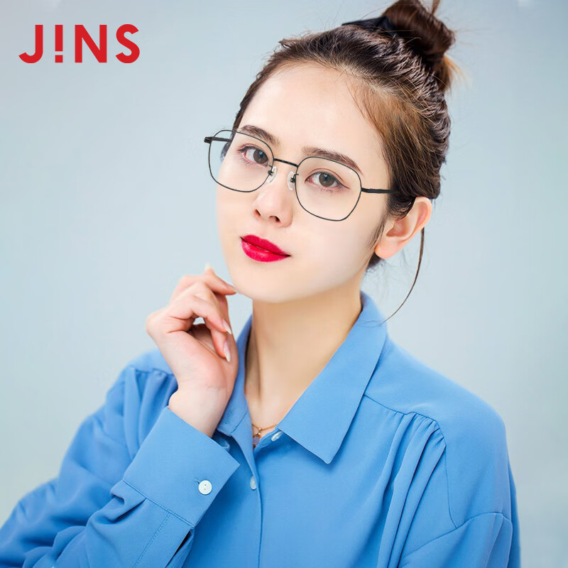 日本睛姿（JINS）防蓝光眼镜男女眼镜25%电脑防护眼镜复古金属方框FPC-19A-113-94 黑色