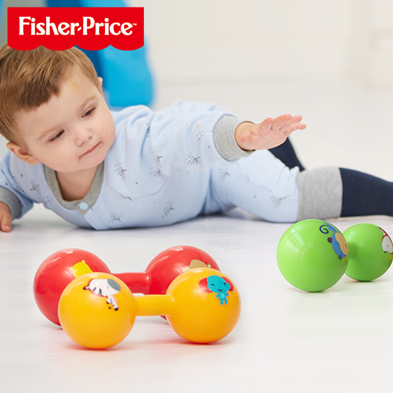 费雪(fisher-price)哑铃球宝宝手抓球摇铃球 黄色 直径18cm