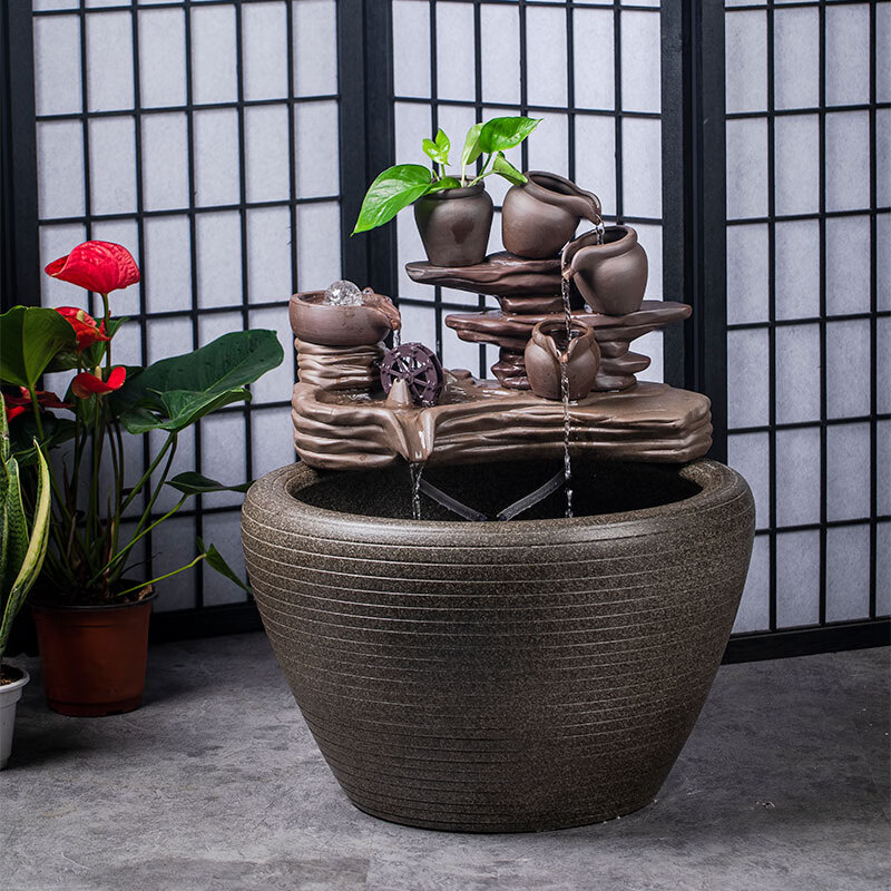 贝拉缘大型陶瓷流水鱼缸公司阳台造景水循环金鱼缸办公室客厅养鱼落地