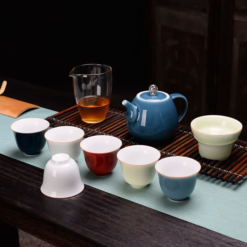 苏客 茶具套装陶瓷家用简约办公室茶壶茶杯盖碗茶碗泡茶功夫茶具礼盒装 茶壶套装(经典)