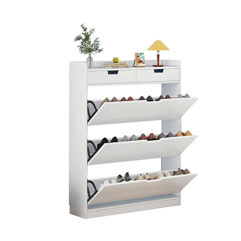 任可 简易翻斗鞋柜家用门口省空间多功能收纳柜玄关柜大容量多层鞋架子 50CM 三门无抽暖白