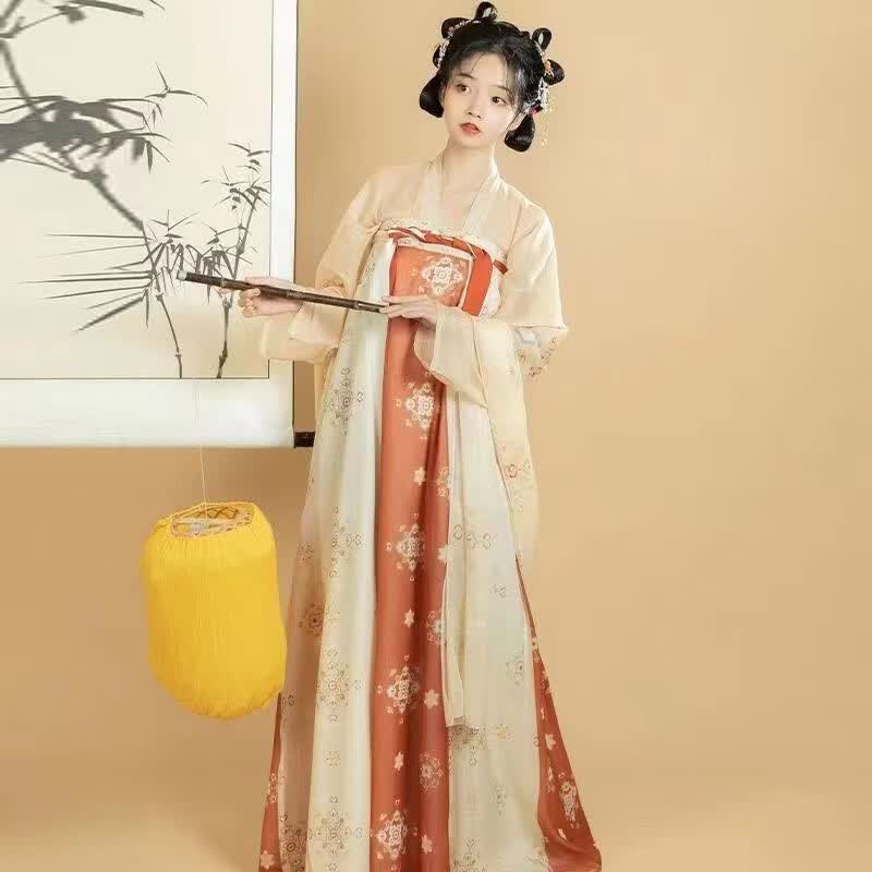 绘自然 对襟齐胸襦裙印花全套春夏季中国风汉服女唐风日常 橘色 L怎么样,好用不?