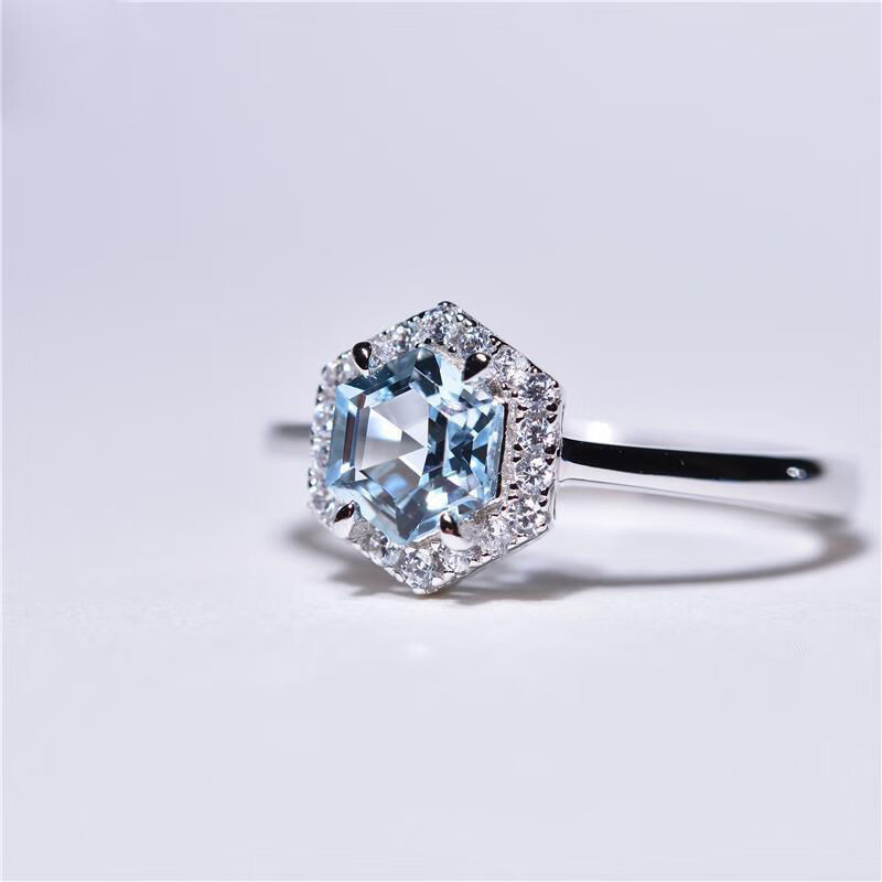 泰聚福天空蓝色托帕石六边形戒指女风闪亮简单欧美可调节轻奢高雅款泰