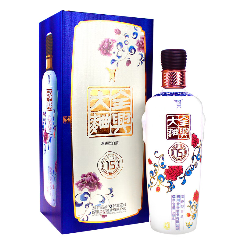 全兴大曲老字号 青花瓷系列 浓香型 固态法 优级白酒 52度 500ml 1瓶