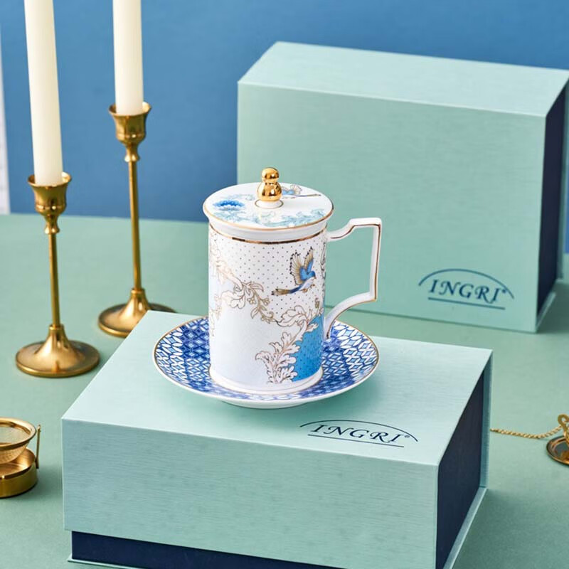 英格丽(ingri)高颜值杯子套装陶瓷马克杯带盖情侣生日礼物商务伴手礼