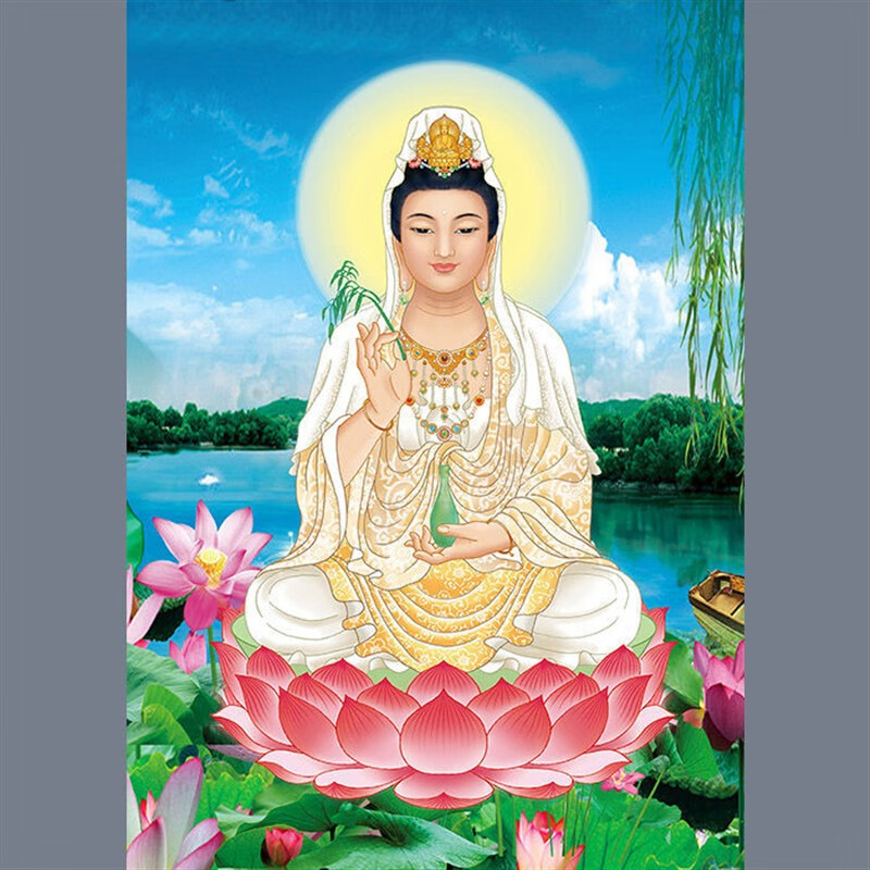 送子观音海报贴画挂画观世音菩萨图客厅中堂佛像画 0510观音 高清背胶