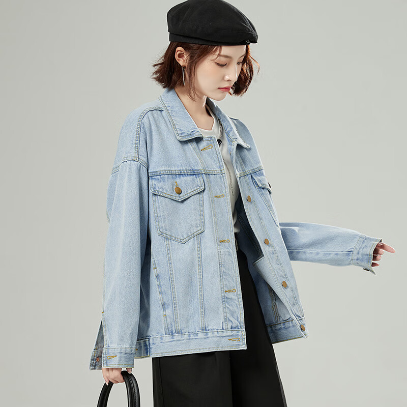 秋冬新款宽松bf风牛仔外套女短款浅色长袖韩版今年流行牛仔褂潮流款