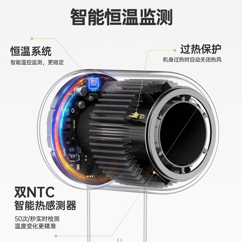 康夫(CONFU)高速电吹风机中空无叶家用520礼物情人节送女生大功率大风力负离子速干护发送女友吹风筒KF-F9 【亿级负离子】灰色(京仓配送)