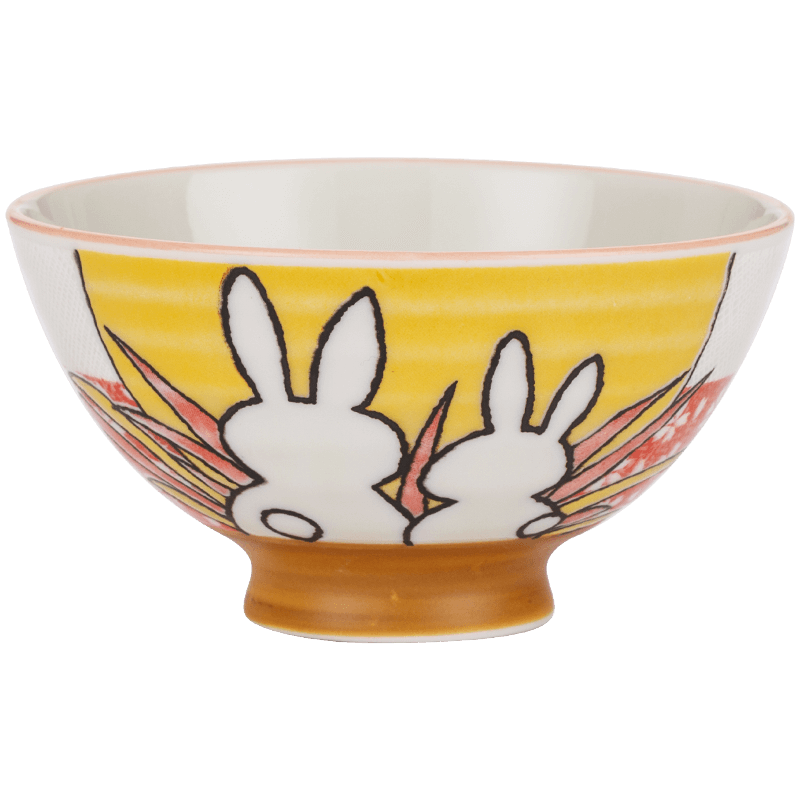 陶趣居日本進(jìn)口和風(fēng)家用飯碗日式陶瓷器餐具日系創(chuàng)意粥碗卡通動物高腳碗 藍(lán)櫻月兔加大號