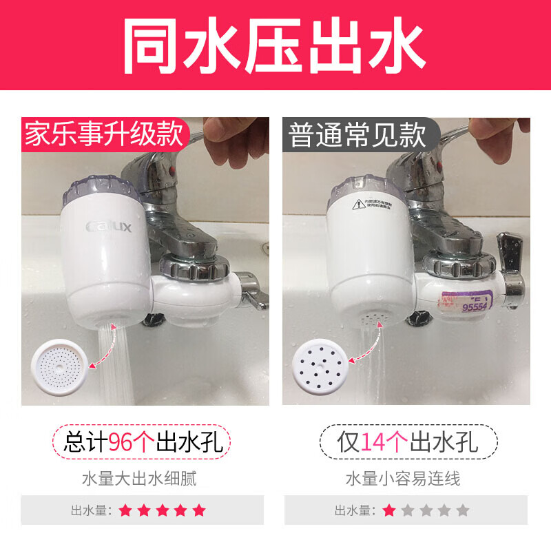 家乐事水龙头过滤器5级过滤家用厨房自来水不插电0废水净水机卫生间洗漱台水龙头净水可视可清洗滤芯A01 一机一芯