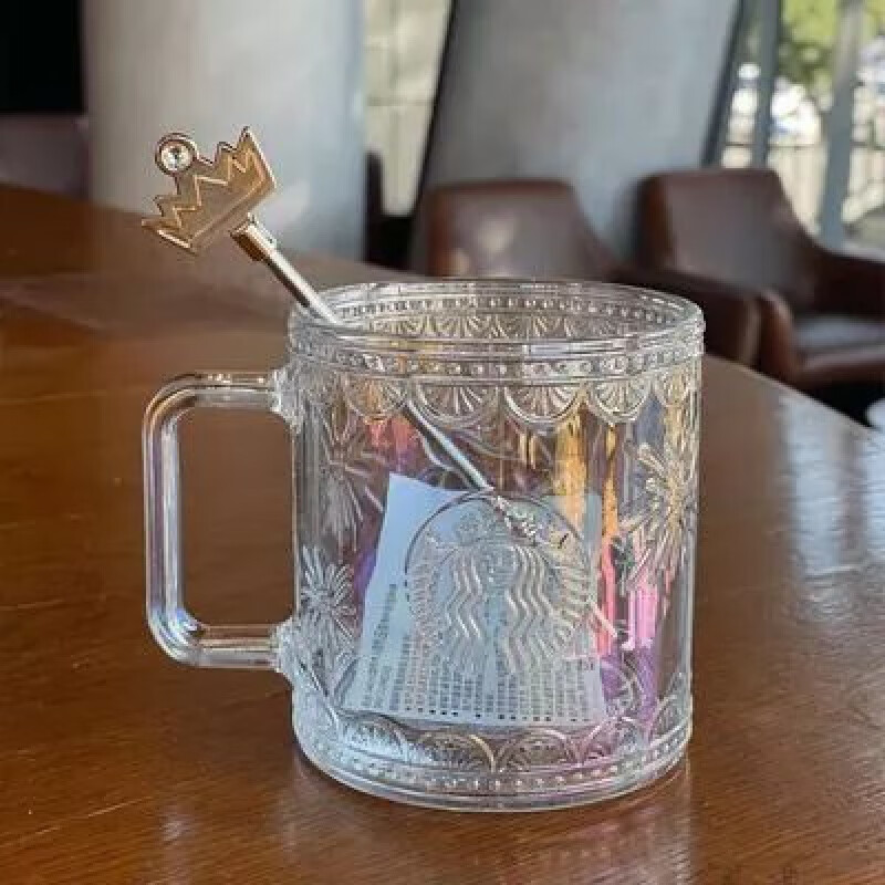 星巴克(starbucks)新款水杯咖啡游乐园杯子旋转木马渐变机压玻璃杯ins