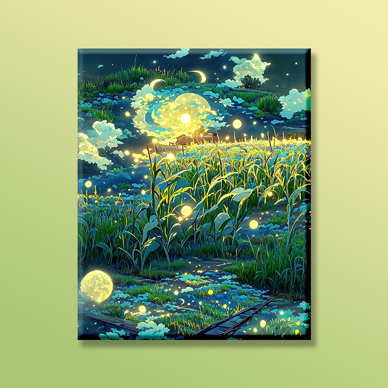 帕提拉麦田的星空数字油画diy手工绘画填充填色治愈减压丙烯油彩装饰