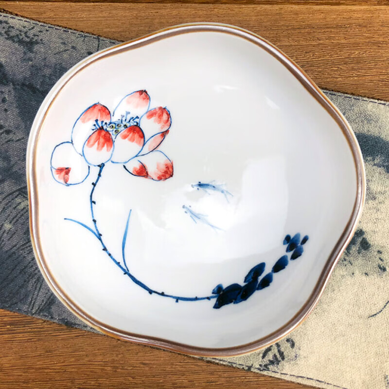 手绘干果茶点碟中式茶道点心盘零食小碟子景德镇釉下彩陶瓷茶点盘v6
