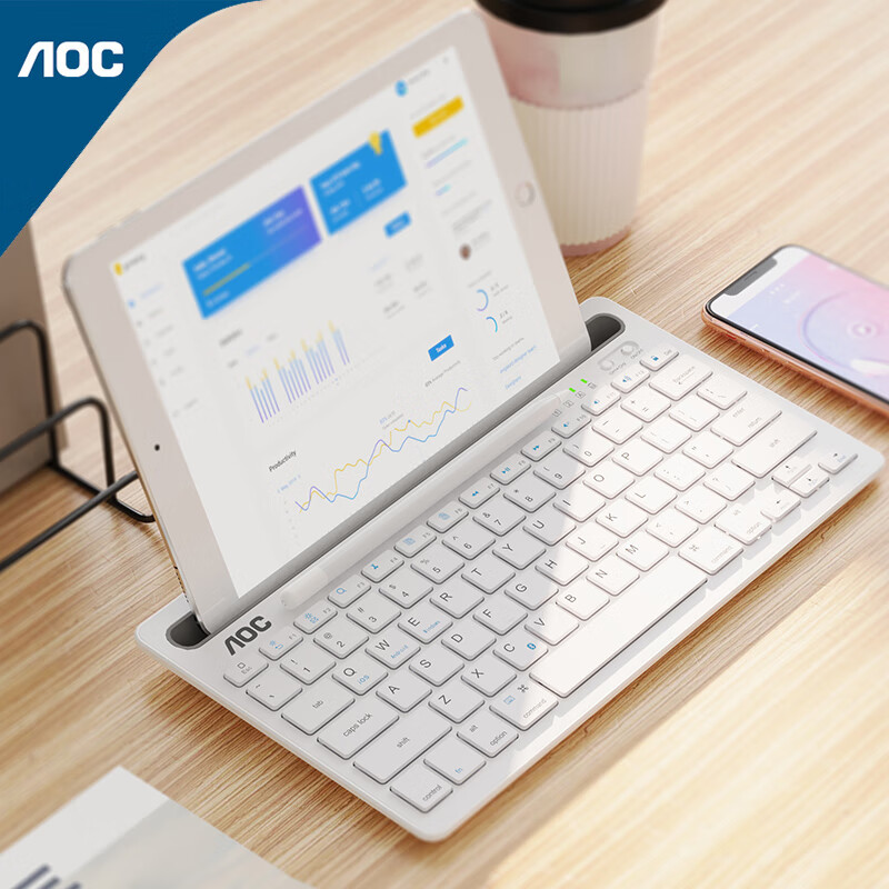 AOC KB701键盘 无线蓝牙键盘 办公键盘 超薄便携键盘 可充电 平板ipad笔记本苹果mac电脑键盘 白色