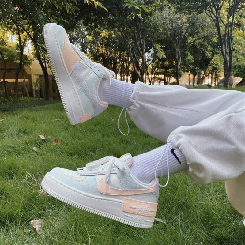 耐克(nike)air force 1 af1空军一号黄粉淡蓝粉马卡龙 女子运动休闲