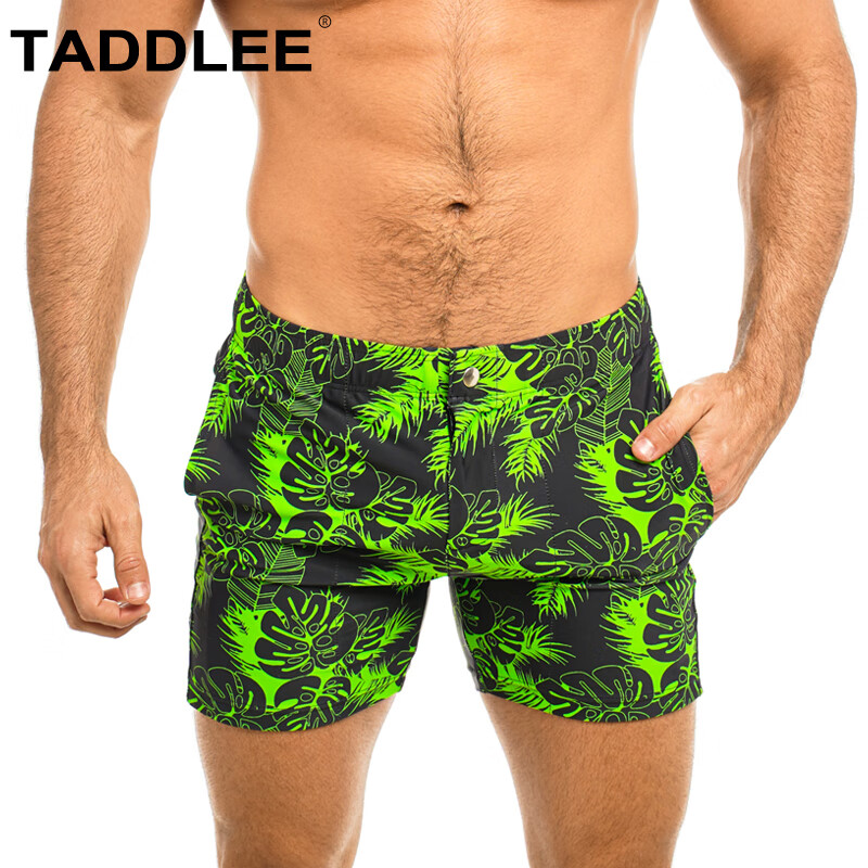 TADDLEE男士時尚平角游泳褲大碼速干寬松透氣口袋沙灘短褲夏季海灘溫泉褲 綠色 S 【155-185cm 45-60kg】