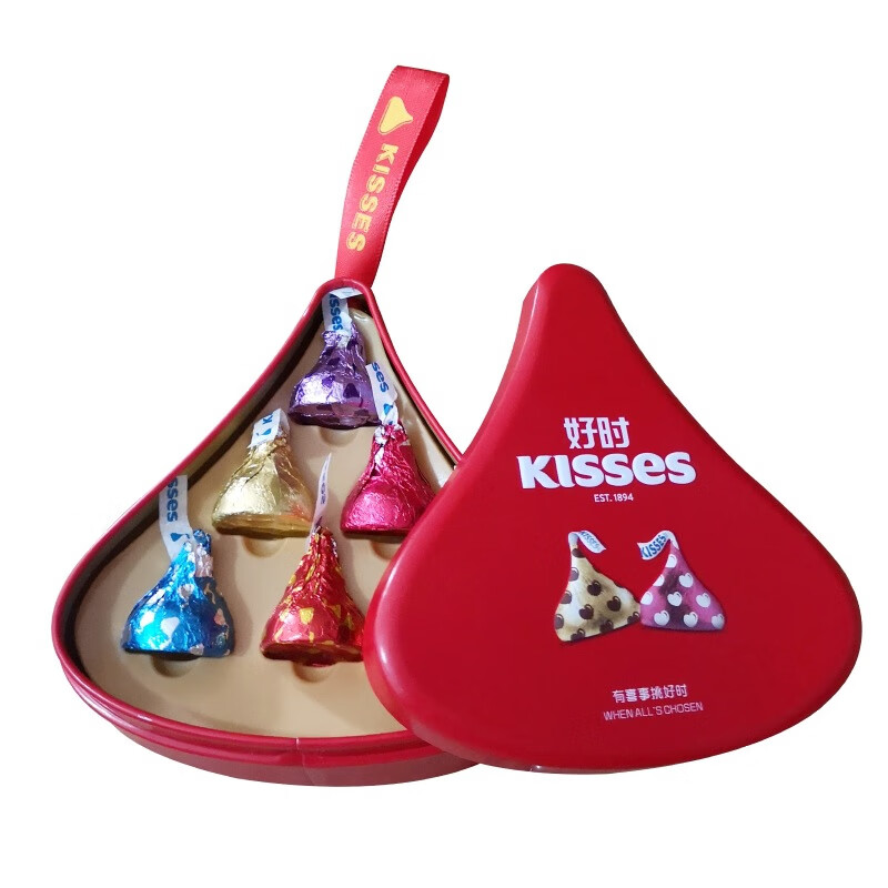 好时 Kisses牛奶巧克力 铁盒装6粒水滴礼盒装结婚喜糖 6粒礼盒（10.5*10.5*3.5cm）