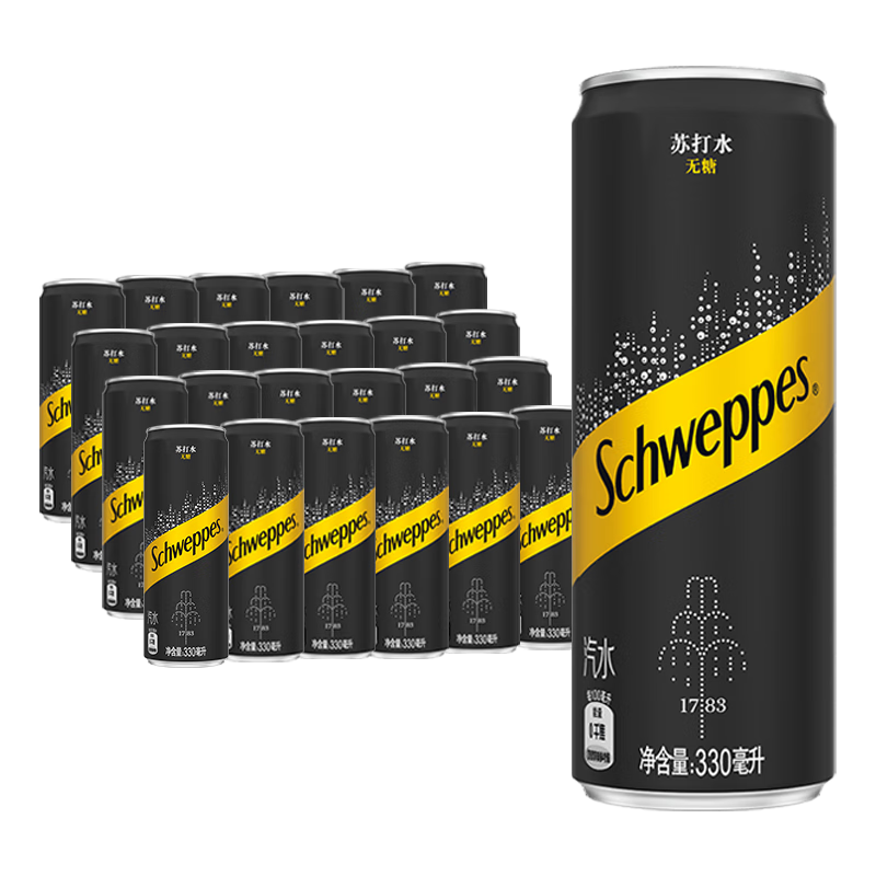 Schweppes 怡泉 无糖零卡 苏打水 汽水饮料 330ml*24罐