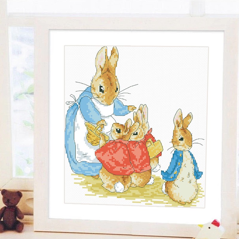创意绣品 卡通 杂志款-彼得兔一家 14ct两股线白色非印布