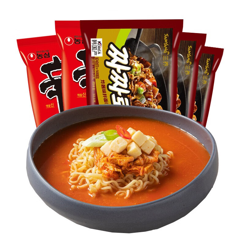 三养韩国进口三养炸酱面3袋辛拉面2袋组合装方便面速食面