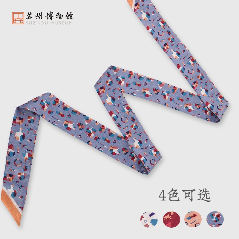 苏州博物馆苏博绘影真丝系列套装 真丝领巾丝巾女男领带 商务送礼送女友 苏博绘影真丝领带(浅灰蓝)