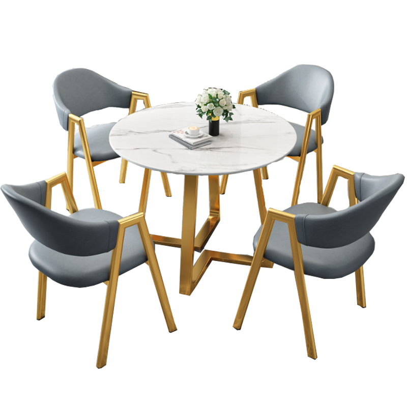 信京 办公室休闲区洽谈桌椅组合接待会客餐桌椅网红奶茶店小圆桌咖啡厅桌子 圆形钢架一桌四椅