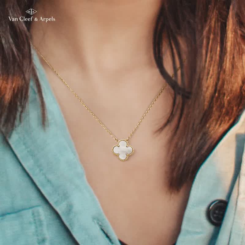 vca 中号红花 白花 黑花18k金女士四叶草项链 耳钉二手奢侈品饰品 单