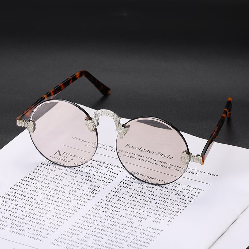 水晶眼镜老石头镜老梁复古元冰糖色圆形清凉养眼润目中年 浅茶色镜片