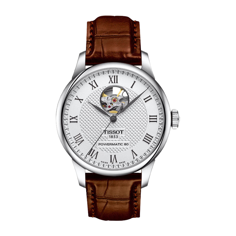 天梭（TISSOT）【官方授权店】 瑞士手表 力洛克系列1853时尚商务全自动机械男表 镂空白盘皮带T006.407.16.033.01