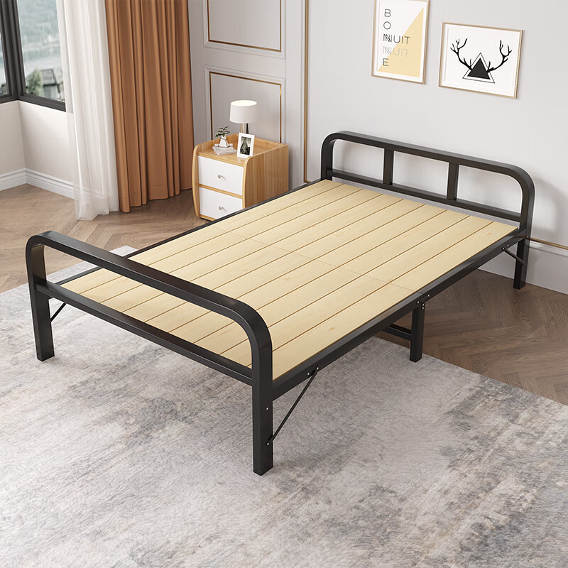 折叠床 免安装单人床 家用折叠硬床 木板床 铁架床钢木床 80cm 80cm