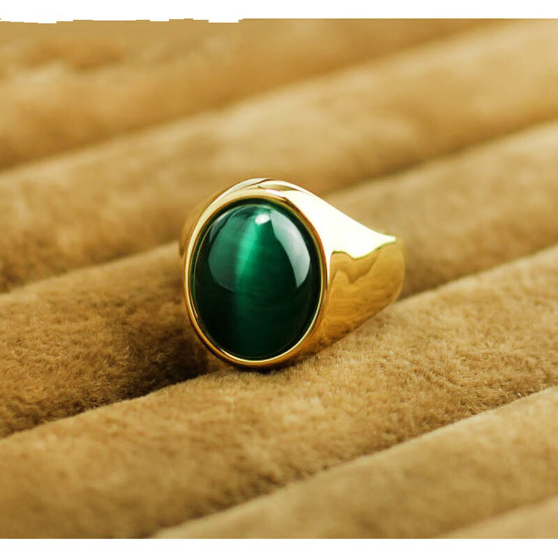 猫眼石戒指 复古男士仿金欧美宝石指环 手饰品男礼物 金色 美码(6-12