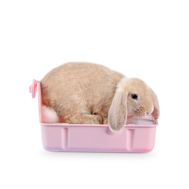 布卡星 兔子厕所 龙猫荷兰猪便盆防翻固定尿盆宠物用品方形大号粉色