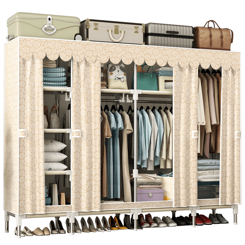 乐爱家 简易衣柜2.1米宽卧室布衣柜家用宿舍布艺衣柜双人加粗钢管学生衣橱收纳大容量柜子