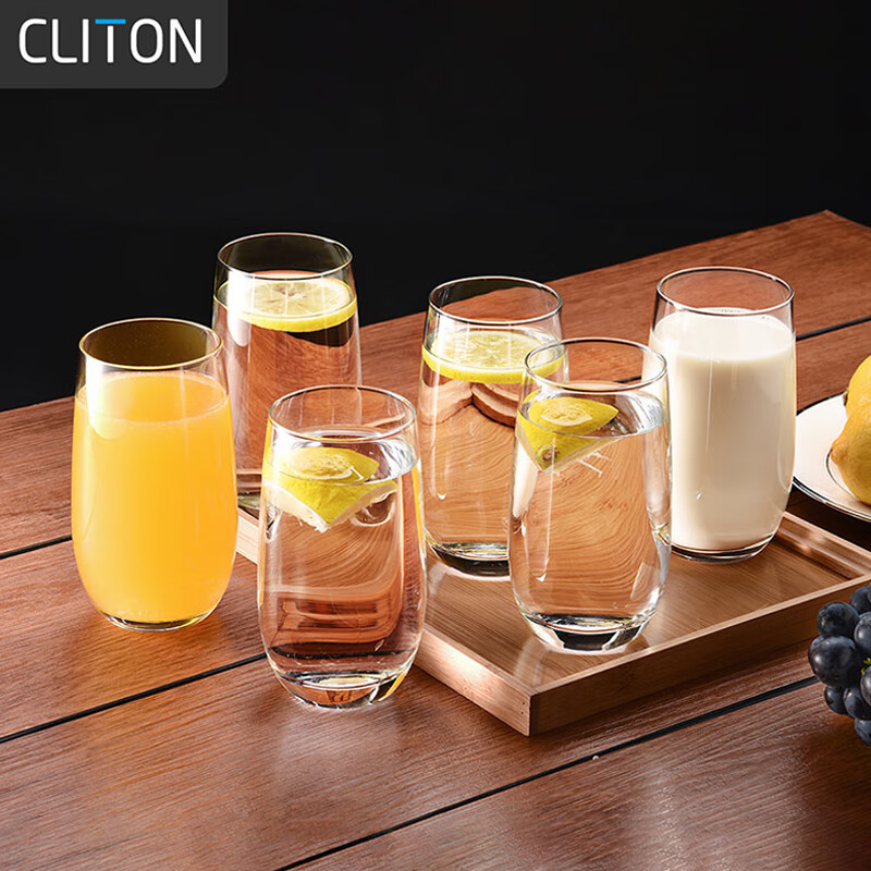 CLITON 玻璃水杯家用茶杯牛奶杯果汁饮料杯办公水杯套装375ml  6只装CL-SB01