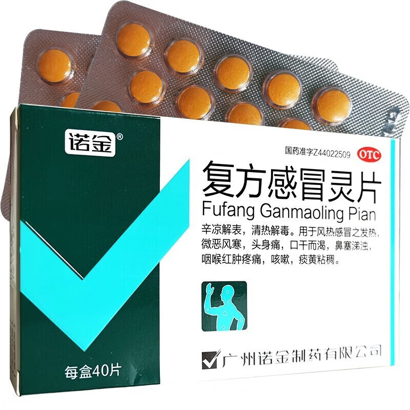 诺金 复方感冒灵片 40片 用于风热感冒引起的头痛 发热 流鼻涕 痰液粘