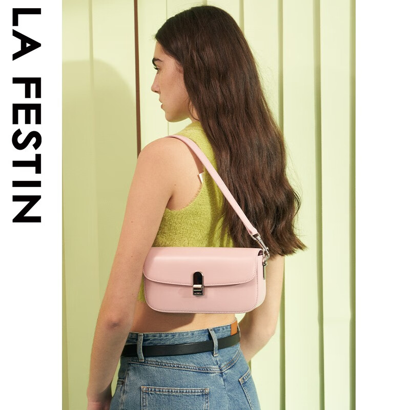 拉菲斯汀（La Festin）包包2025新款单肩斜挎女包法式小众贴贴腋下法棍包 621785 元气粉