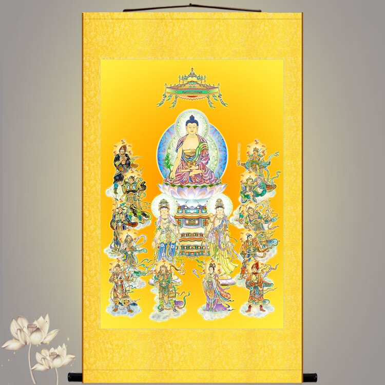 药师琉璃光如来佛像画东方三圣药师佛十二药叉神将菩萨卷轴挂画 e成品