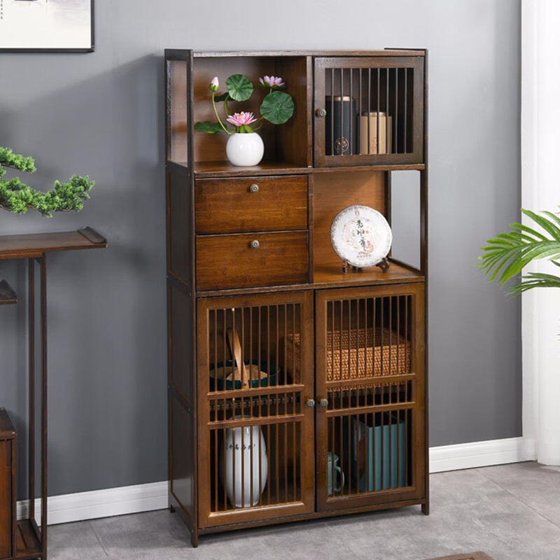 亿莱镁盛餐边柜现代新中式储物柜客厅茶柜靠墙竹柜子置物柜家用茶水