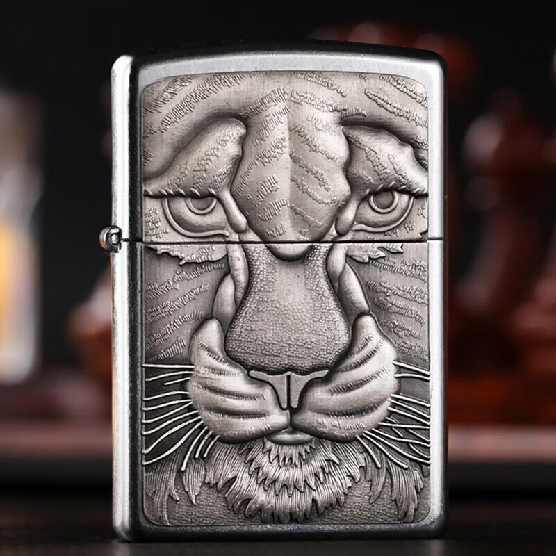 正品之宝zippo煤油打火机 经典铬花沙贴章虎王20287  猛虎下山 老虎头