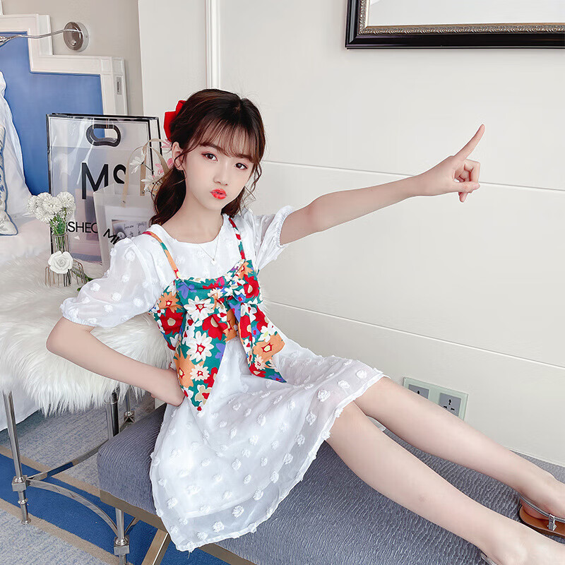 乔僖枫童装女童连衣裙2023新款儿童网红公主裙小女孩子夏季中大童时尚