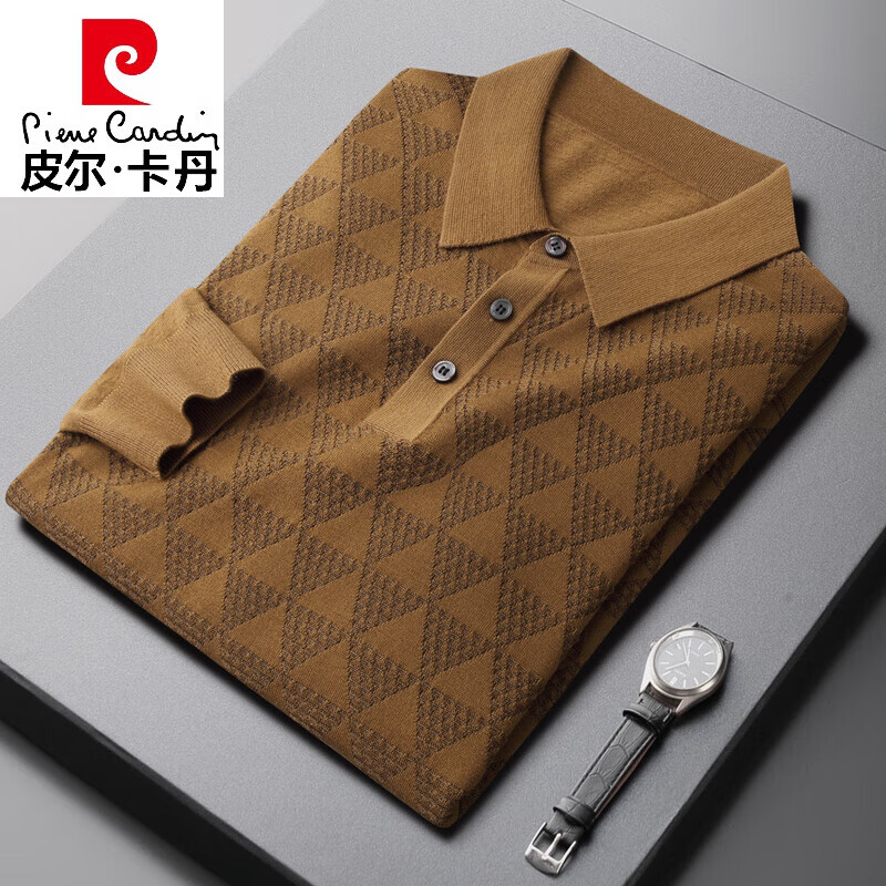 羊毛衫男长袖polo领新款可机洗羊毛针织打底翻领毛衣男 栗棕色 48/105