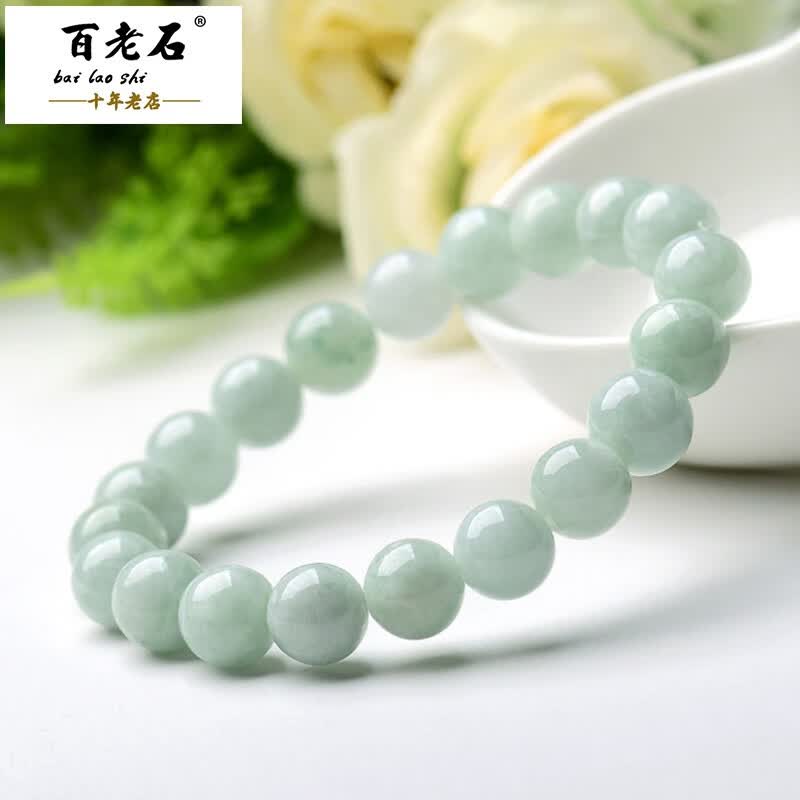 百老石 天然翡翠Ａ货淡绿手串 翡翠温润手链10mm 送礼或自戴 配鉴定证书 天然翡翠Ａ货淡绿手串（10mm）高性价比高么？