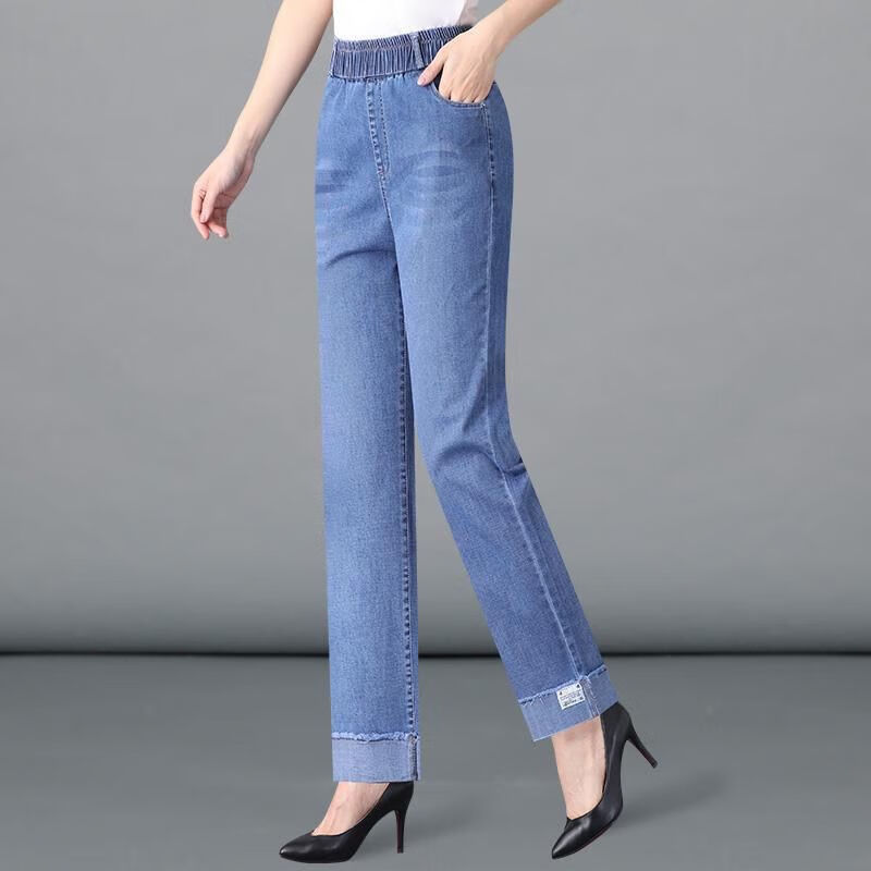 喵畅 中年妇女烟管裤萝卜裤哈伦牛仔裤女牛仔裤女四五十岁高腰宽松