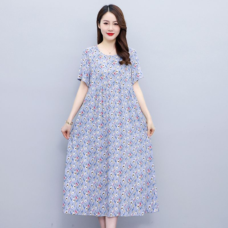 仕凡一棉绸连衣裙中年妇女矮个子莲衣群大码胖mm200斤可外穿棉绸