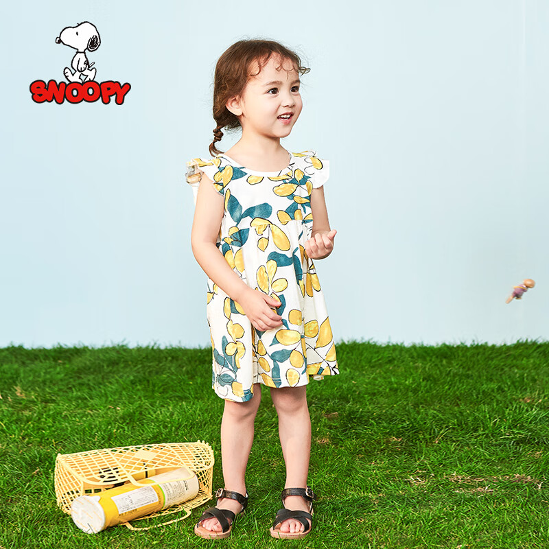 史努比SNOOPY童装女童连衣裙夏季新款小女孩裙子儿童公主裙 热带花卉-黄色 120CM
