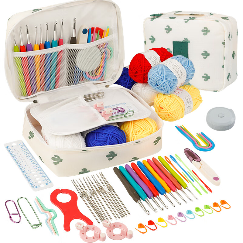 创京懿选钩针工具套装 学生初学者编织全套氧化铝勾针diy材料包毛衣针